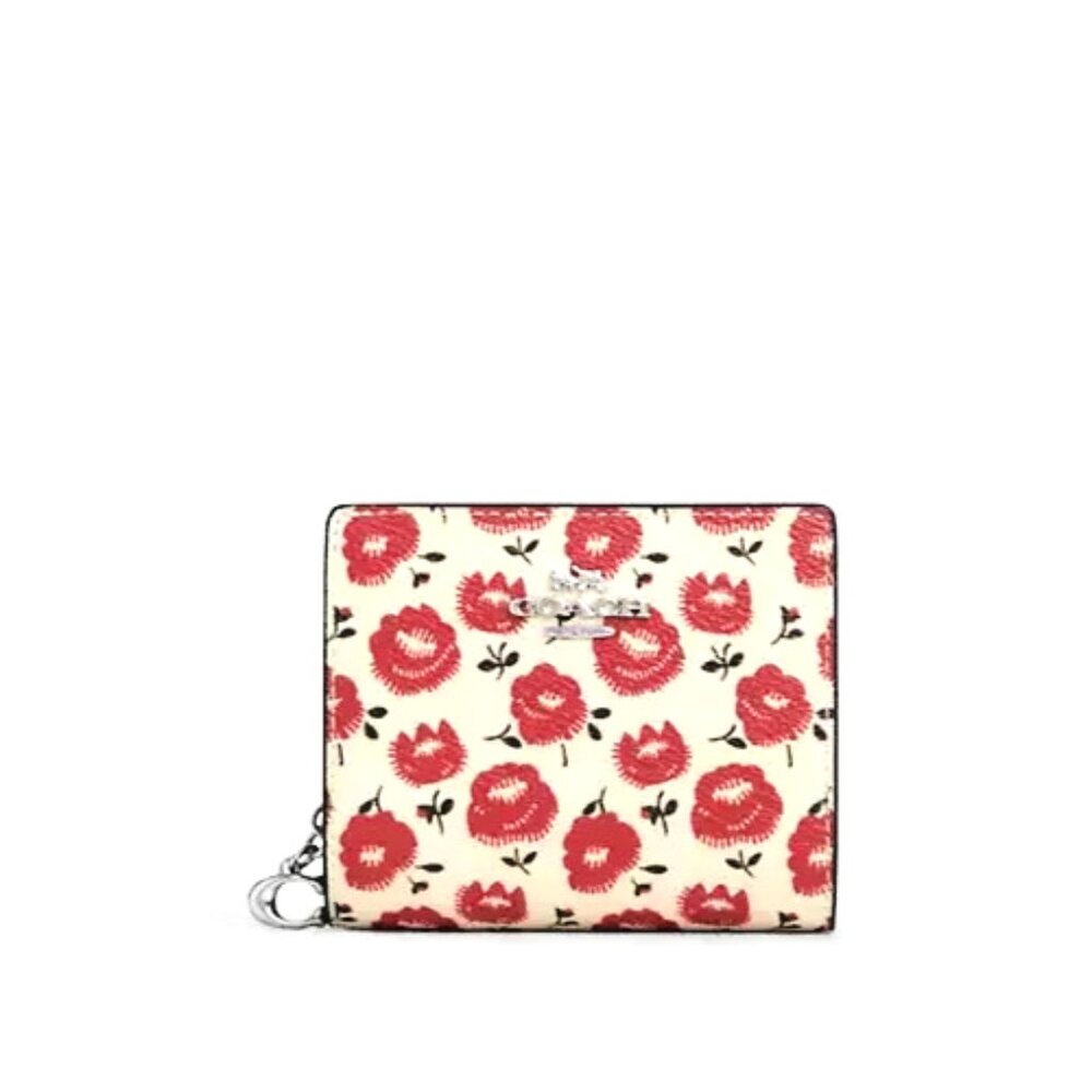 New Coach CBO76 Snap Wallet with Floral Print Chalk / Black Multi